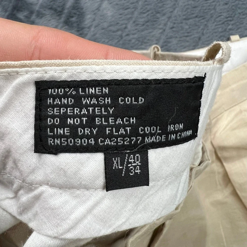 Pronti Collection by Phita Mens XL 40x34 Tan 100% Linen Pleated Dress Pants